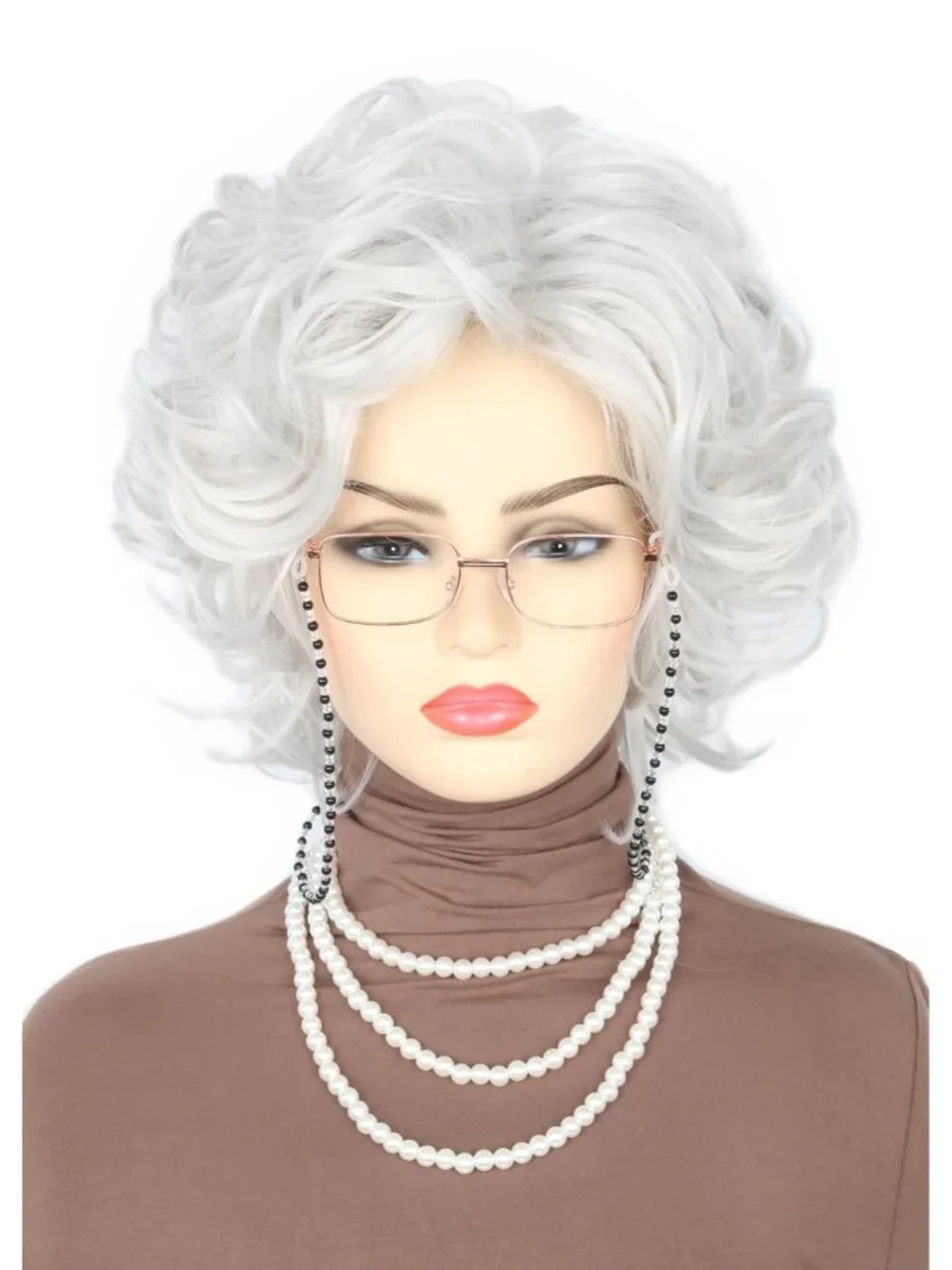 Women's Off White Short Cosplay Halloween Costume Wig With Necklace Earrings